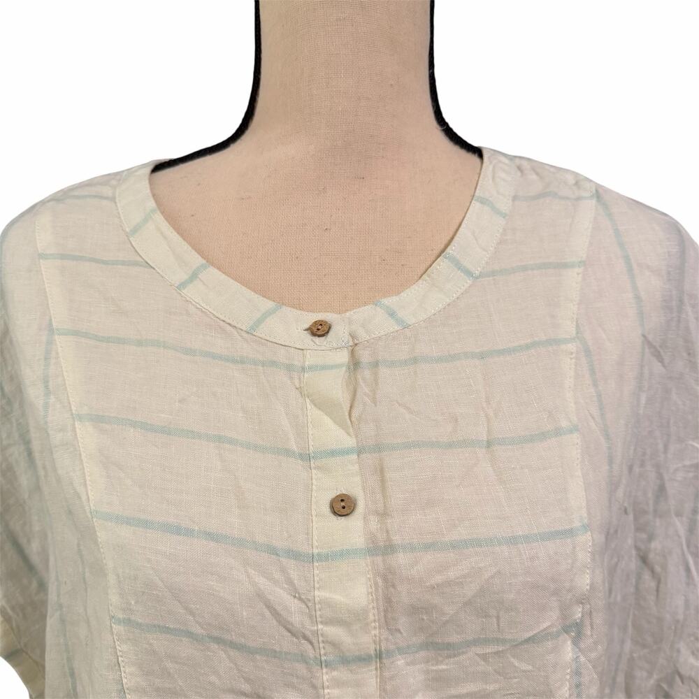 Christian Siriano Women's Cream Blue Stripe 100% Linen Lagenlook Tunic Top Sz XL